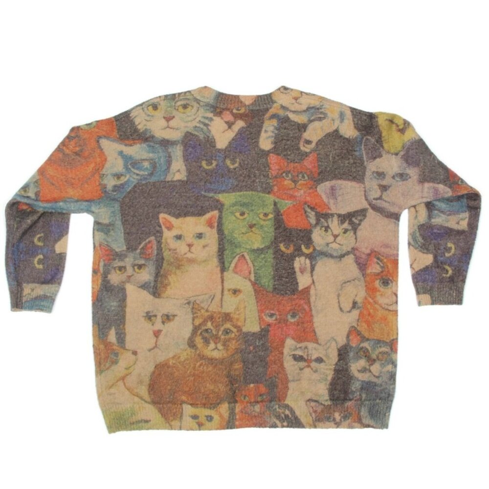 Adorable All Over Graphic Grumpy CAT Grannycore Sweater Womens size XL /484
